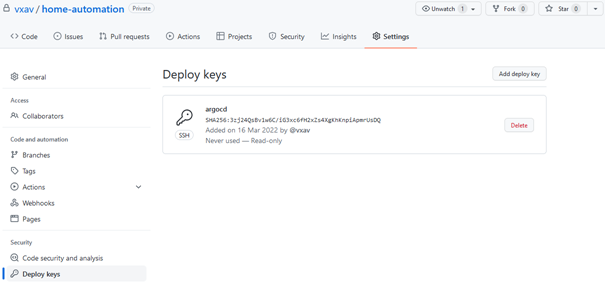 argocd ssh key to github repo