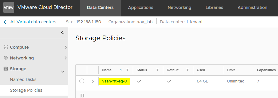 vsan storage policy for kubernetes storage class
