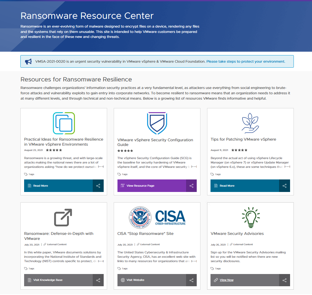 Resource center to learn about ransomware attacks on vmware esxi